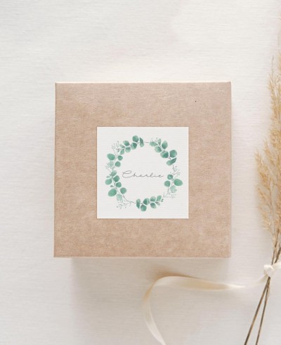 Stickers pour cadeaux de baptême eucalyptus