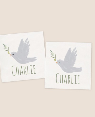 Autocollants carrés pour baptêmes de pigeons olive
