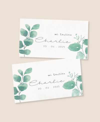 Stickers rectangulaires pour cadeaux de baptême eucalyptus