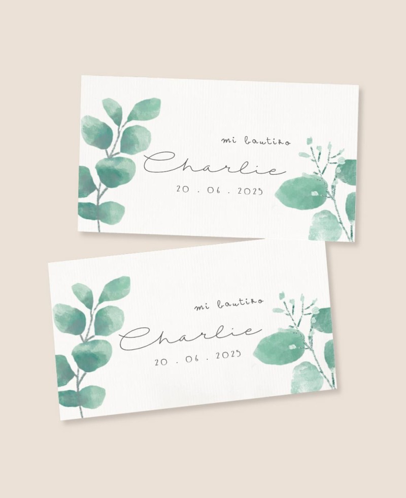 Stickers rectangulaires pour cadeaux de baptême eucalyptus