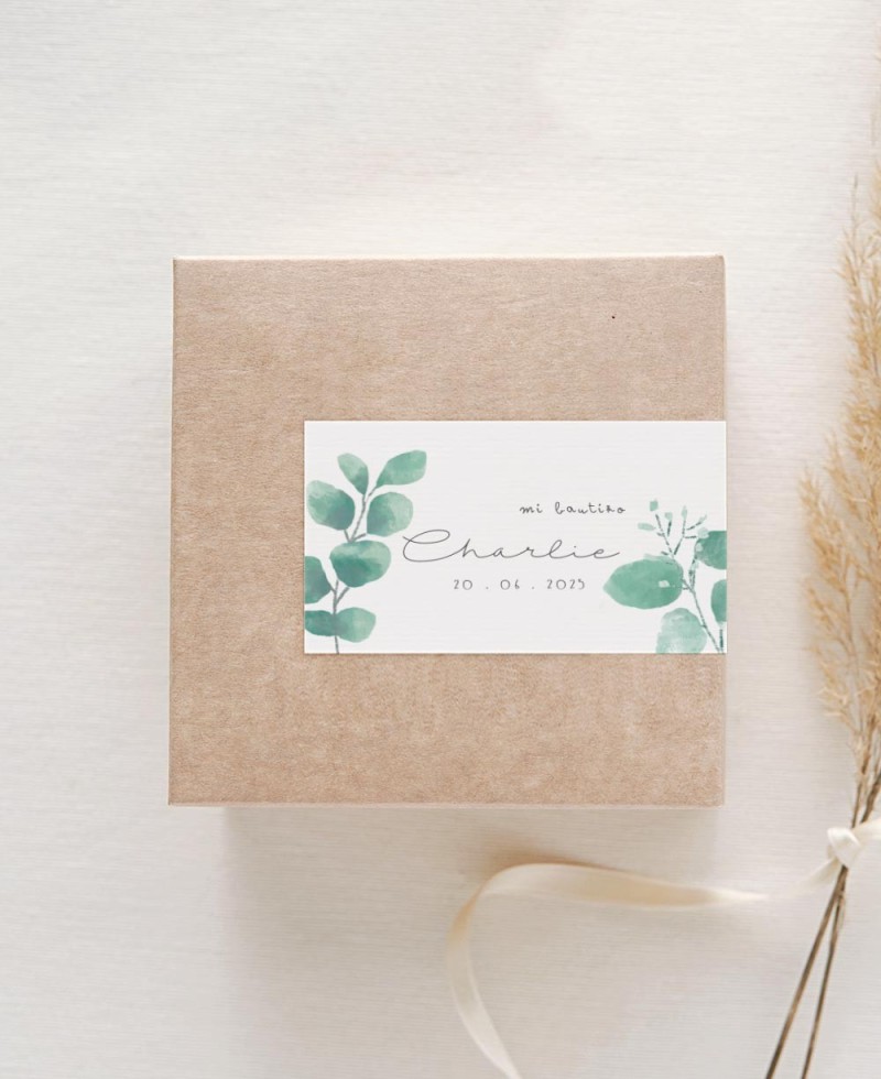 Autocollants rectangulaires pour détails de baptême d’eucalyptus botanique