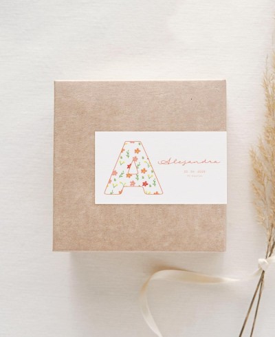 Pegatinas rectangulares para detalles de bautizos iniciales flores