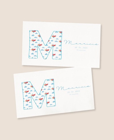 Rectangular stickers for initial christening gifts clouds airplane