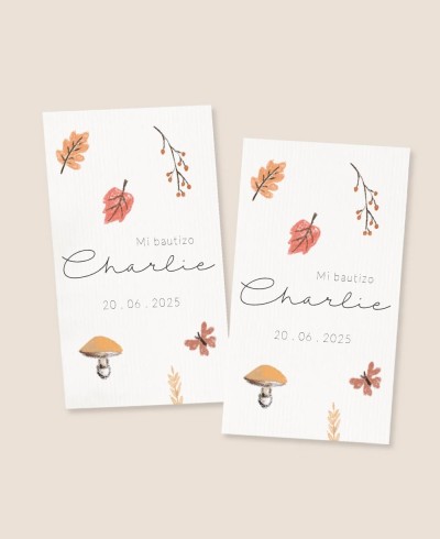 Adhesivos rectangulares para regalos de bautizo otoño campo