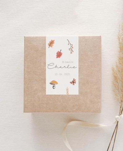 Pegatinas rectangulares para detalles de bautizos otoño pradera