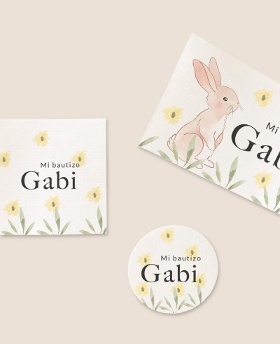 Formats autocollants pour lapin baptême détails fleurs