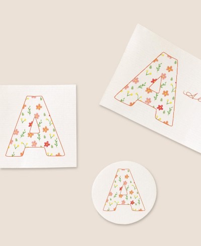 Formats: stickers for baptism details, initials, flowers
