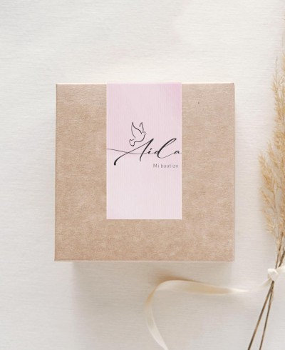 Autocollants rectangulaires pour détails de baptême fille colombe