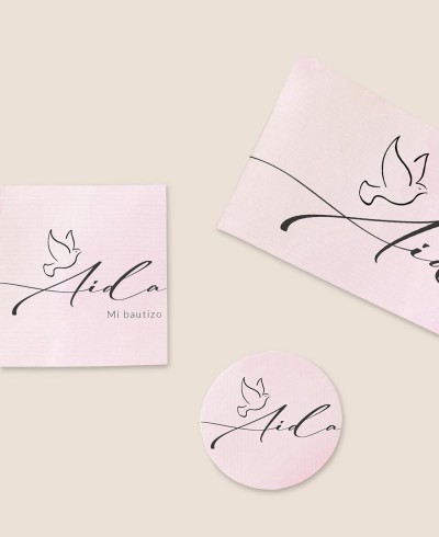 Formatos pegatinas para detalles de bautizo acuarela rosa