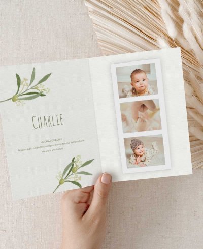 Rappel de baptême diptyque olive avec photos