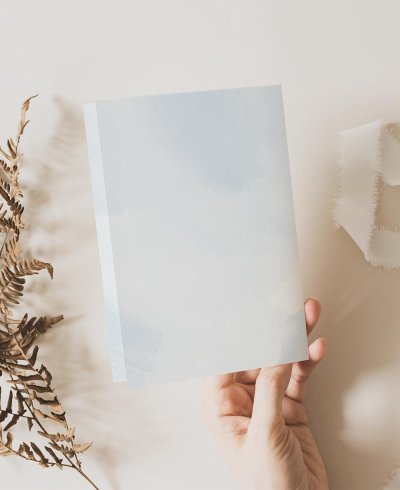 Lembrete de díptico de aquarela azul de volta