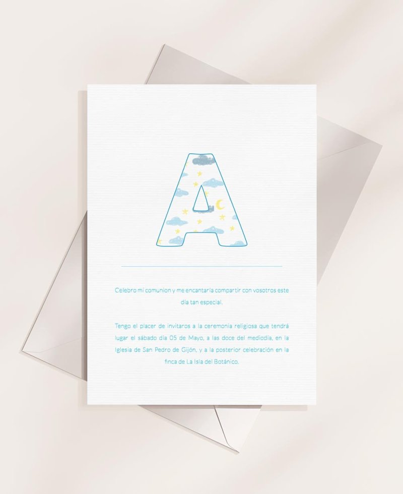 Invitations for the first communion beautiful initial clouds Invitations for the first communion beautiful initial clouds
