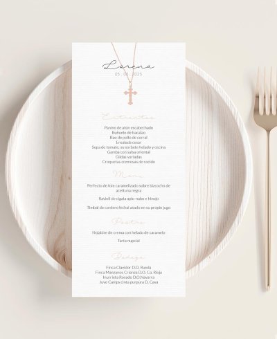 Menu de comunhão com cruz e flores