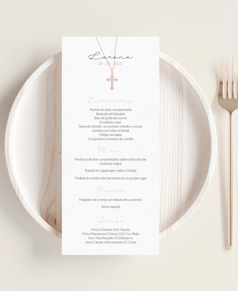 Menu de comunhão com cruz e flores Menu de comunhão com cruz e flores