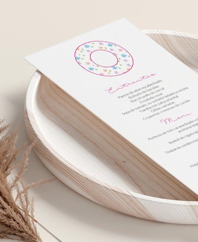 Menu Zoom per la prima comunione eleganti fiori iniziali