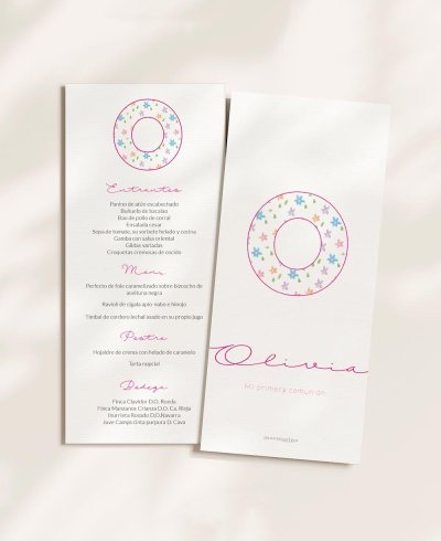 Menu para flores de comunhões iniciais