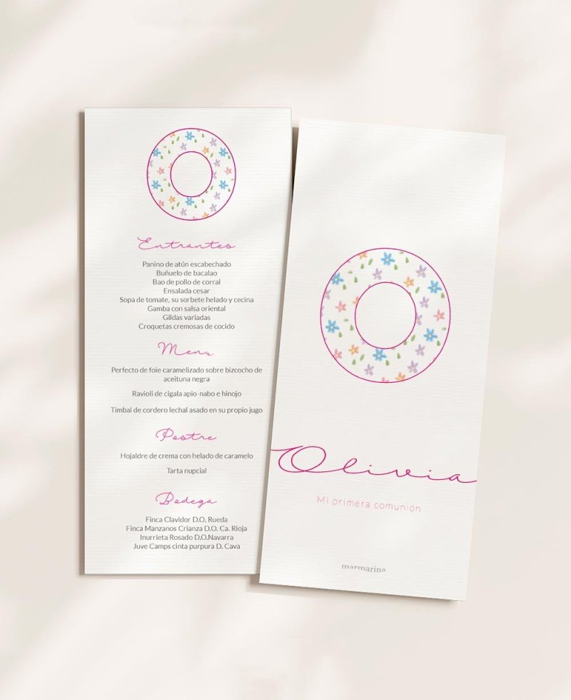 Menu pour les communions initiales fleurs Menu pour les communions initiales fleurs