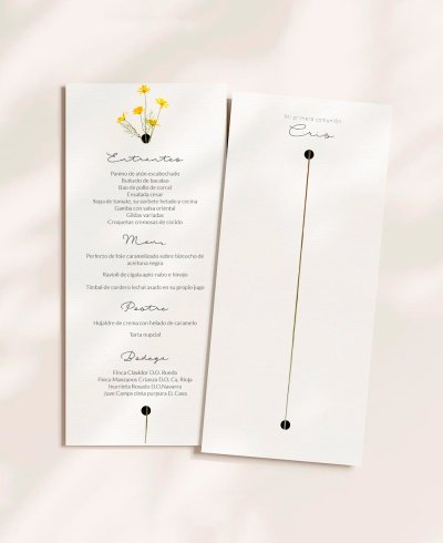 Menu de comunhão com flores