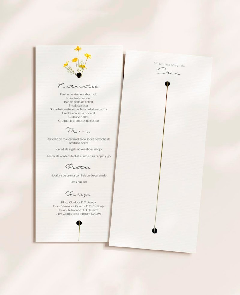 Menu de comunhão com flores Menu de comunhão com flores