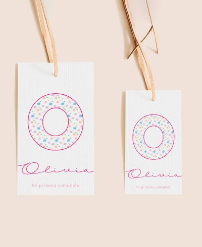 Tailles : étiquettes rectangulaires, initiale, fleurs