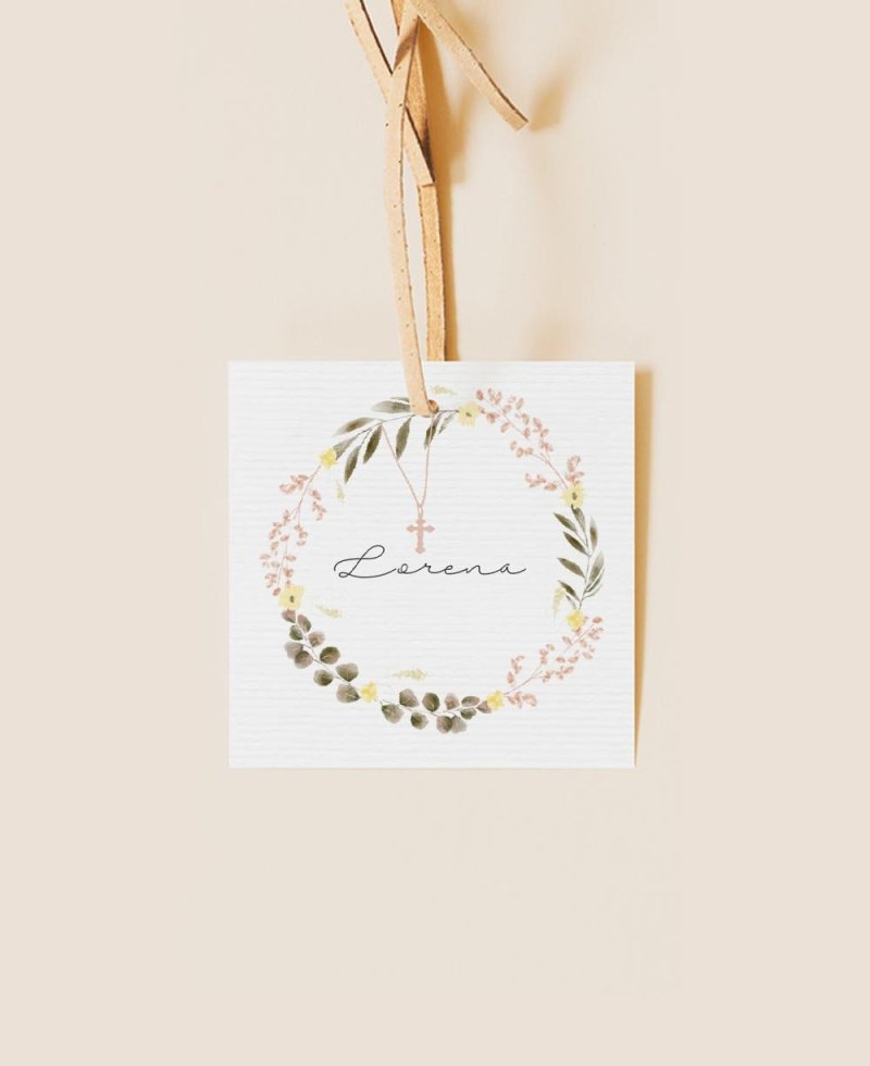 Étiquette carrée pour fleurs de détails de communion