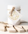 Étiquettes carrées pour les cadeaux de communion initiale fruits