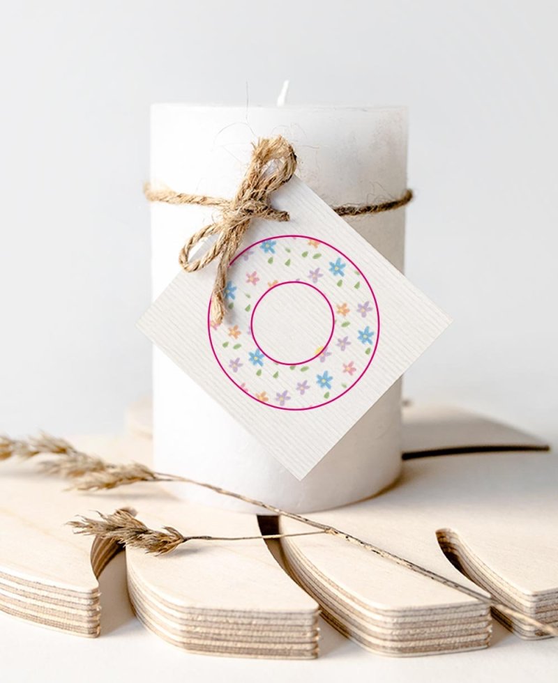 Square labels for initial communion gifts flowers