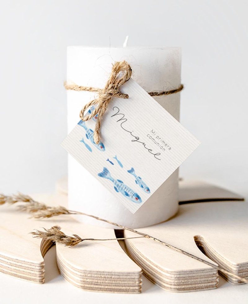 Square labels for seafaring communion gifts