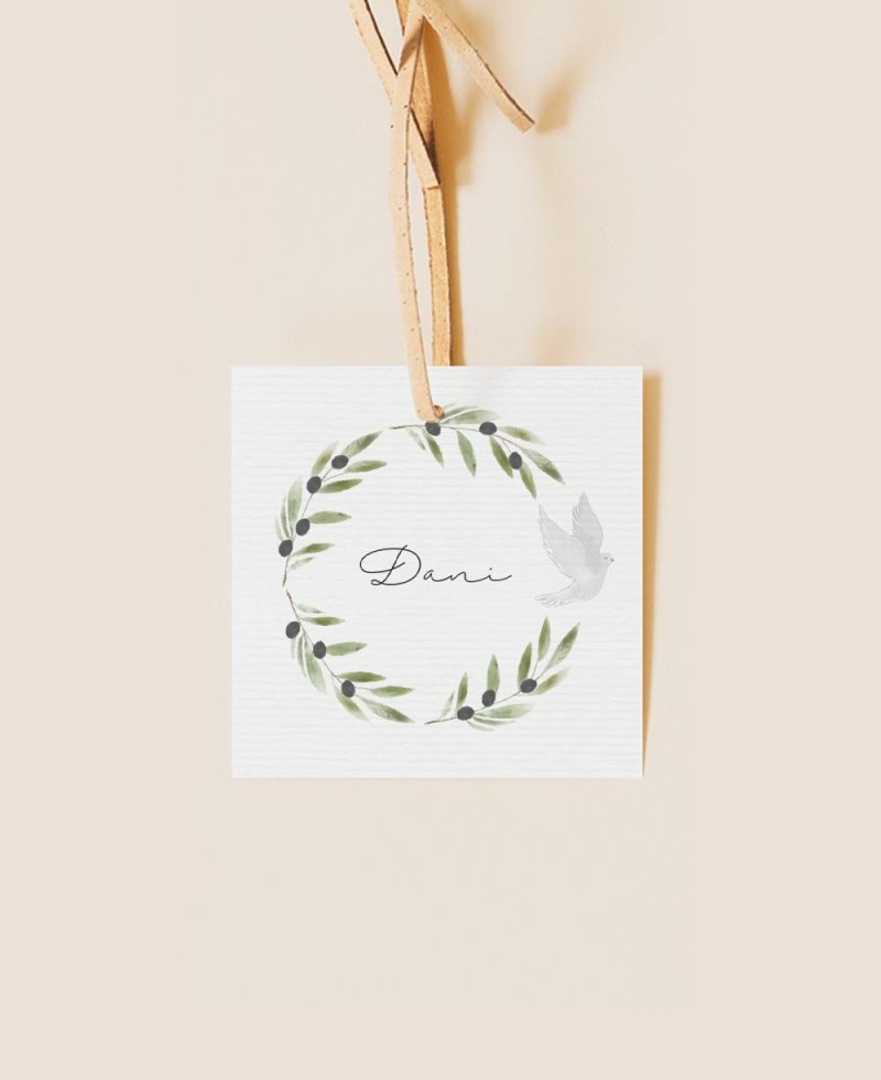 Square label for botanical communion details olive tree