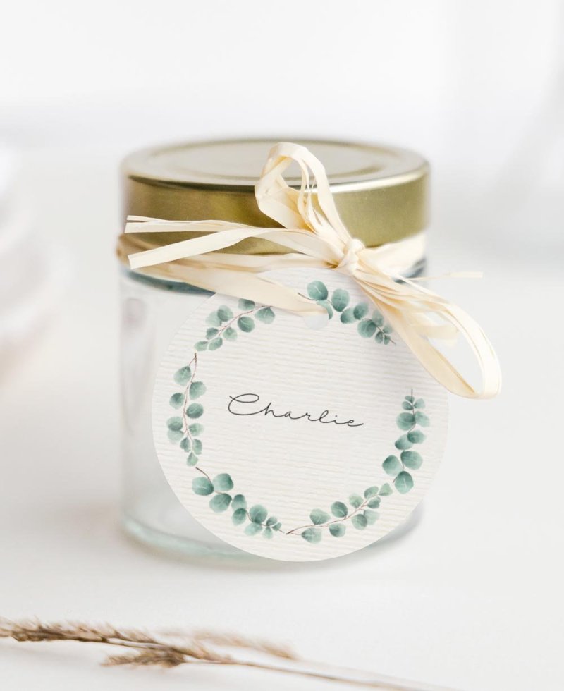 Étiquettes circulaires pour la communion à l’eucalyptus