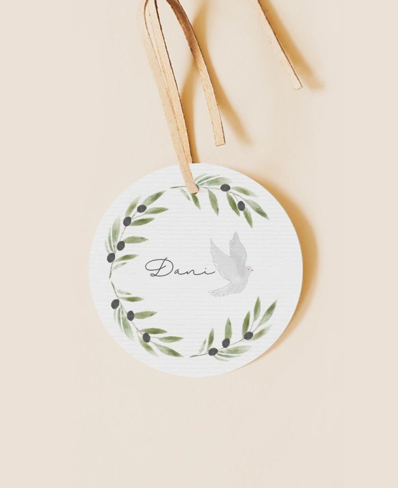 Round label for botanical communions olive tree