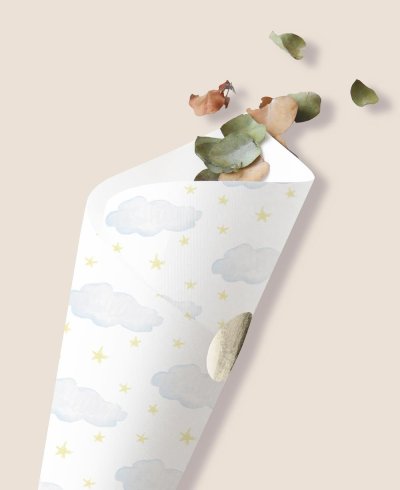 Détail des cônes de bonbons Nuages de première communion