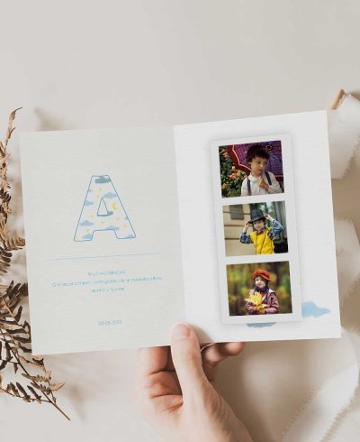Eleganti promemoria per la comunione con foto nuvolose
