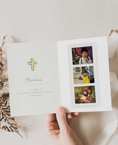 Lembretes de comunhão elegantes com fotos de crianças
