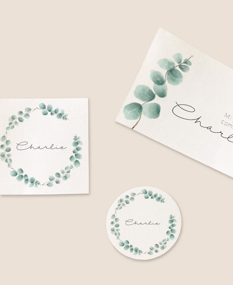 Formats autocollants pour communions à l’eucalyptus Formats autocollants pour communions à l’eucalyptus
