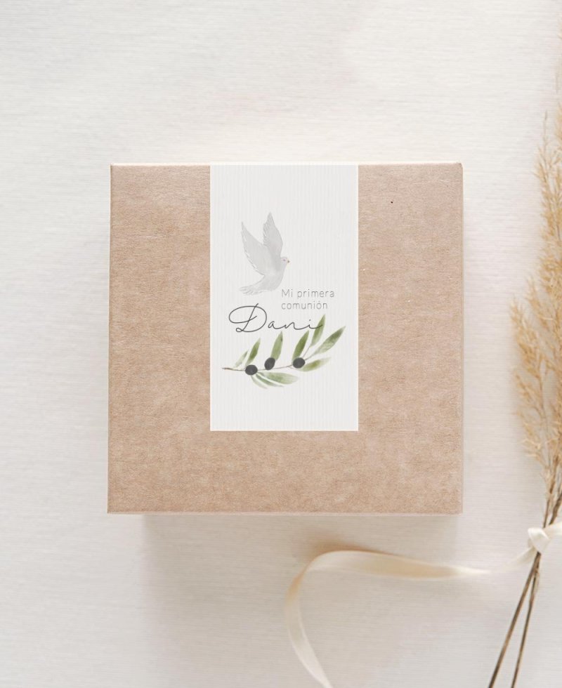 Sticker rectangle de communion verticale olive