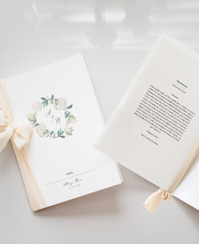 Misales para bodas botánica hortensias blancas