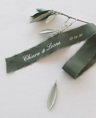 Silk ribbon with names and date