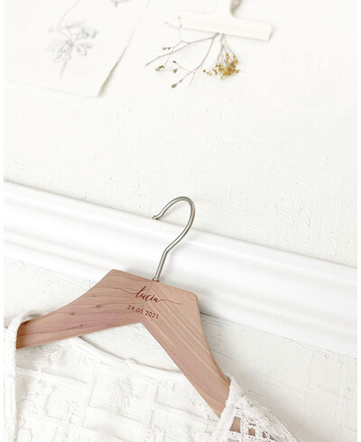 Wedding hanger cedar name date