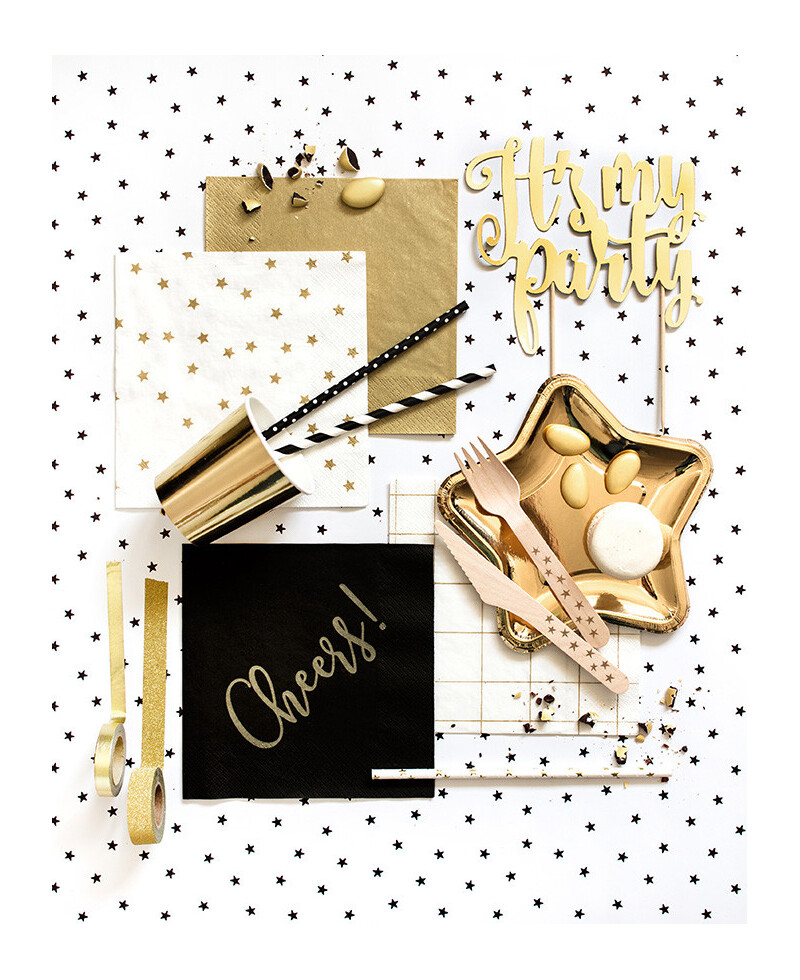 Wooden cutlery with gold stars for parties