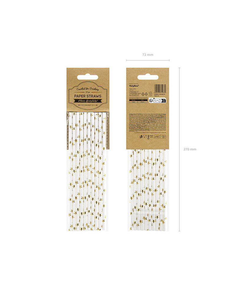 Packung Papierstrohhalme mit goldenen Sternen Packung Papierstrohhalme mit goldenen Sternen