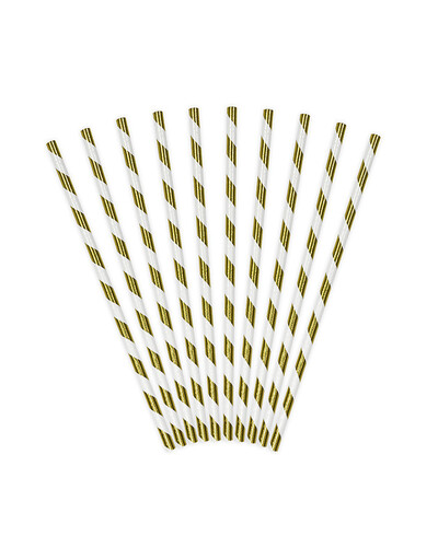 Packung Strohhalme mit weißen und goldenen Streifen