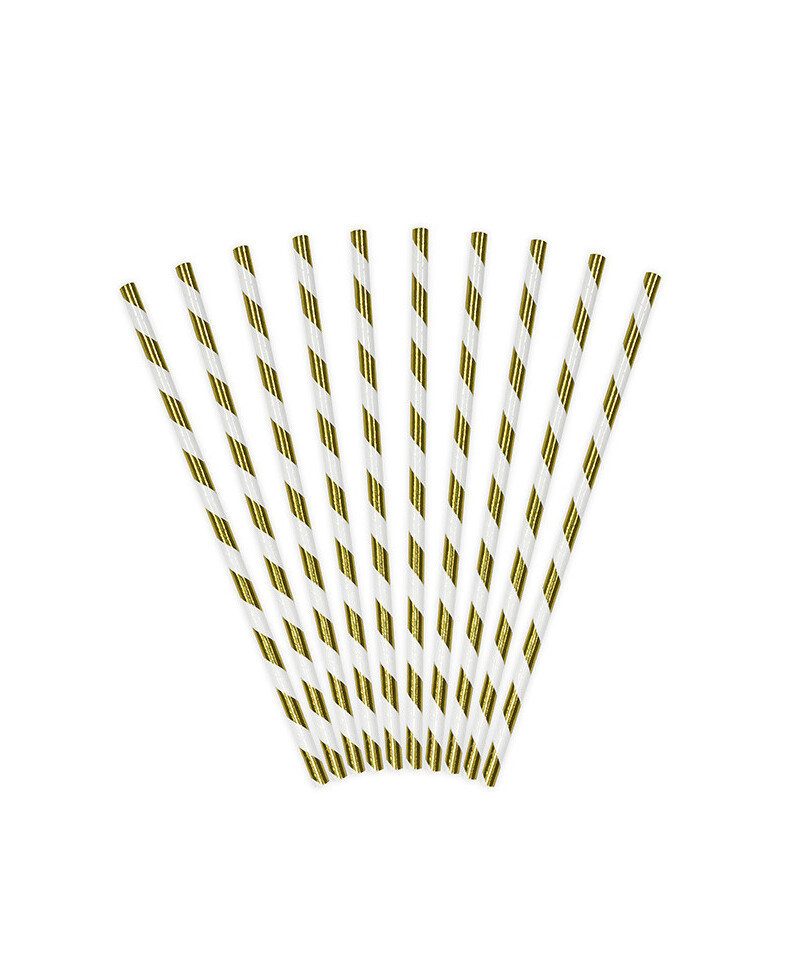 Packung Strohhalme mit weißen und goldenen Streifen Packung Strohhalme mit weißen und goldenen Streifen