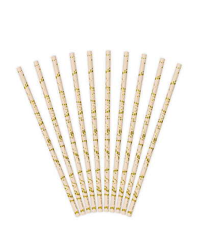 Canudos de papel dourados e cor-de-rosa