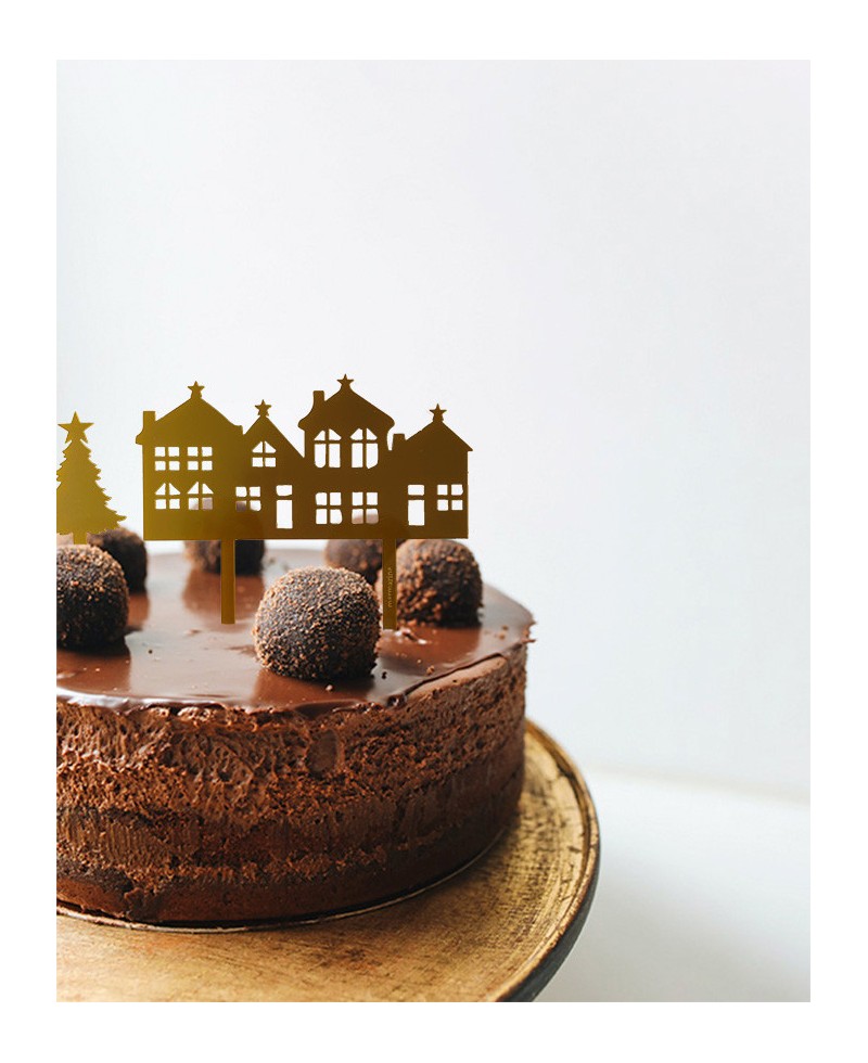 Golden village design cake topper