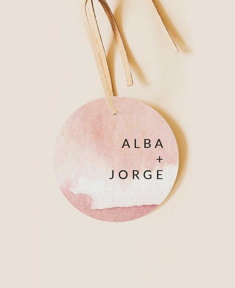 Round watercolor label terracotta wedding