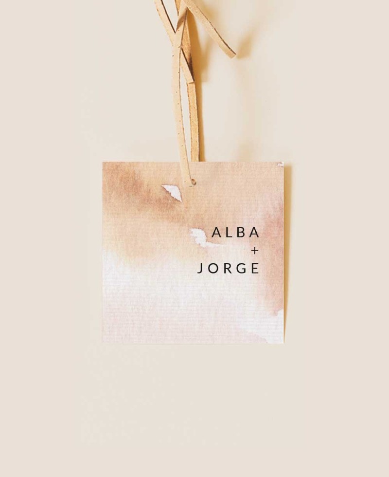 Square watercolor label terracotta wedding