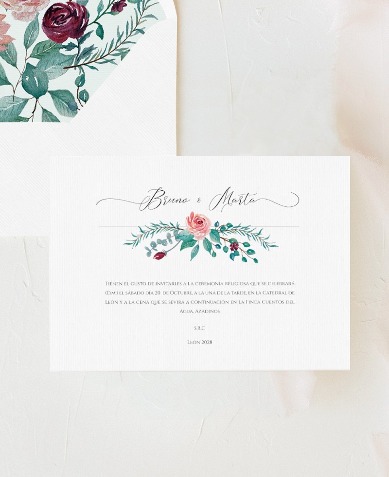 Faire-part de mariage eucalyptus et roses Faire-part de mariage eucalyptus et roses