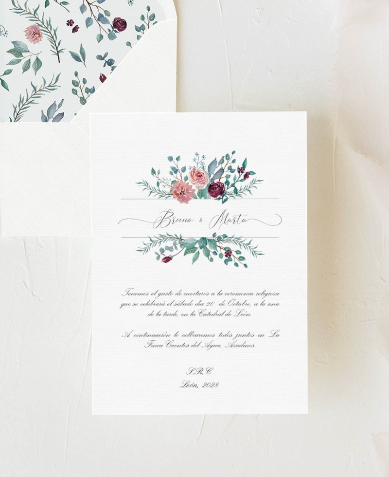 Convite de casamento de eucalipto e rosas Convite de casamento de eucalipto e rosas