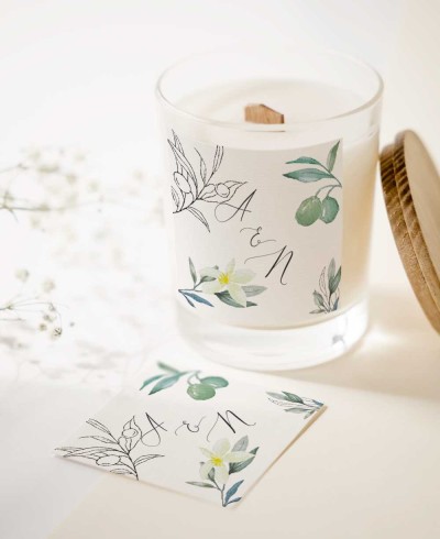 Autocollant olive et fleur d’oranger détails de mariage élégants